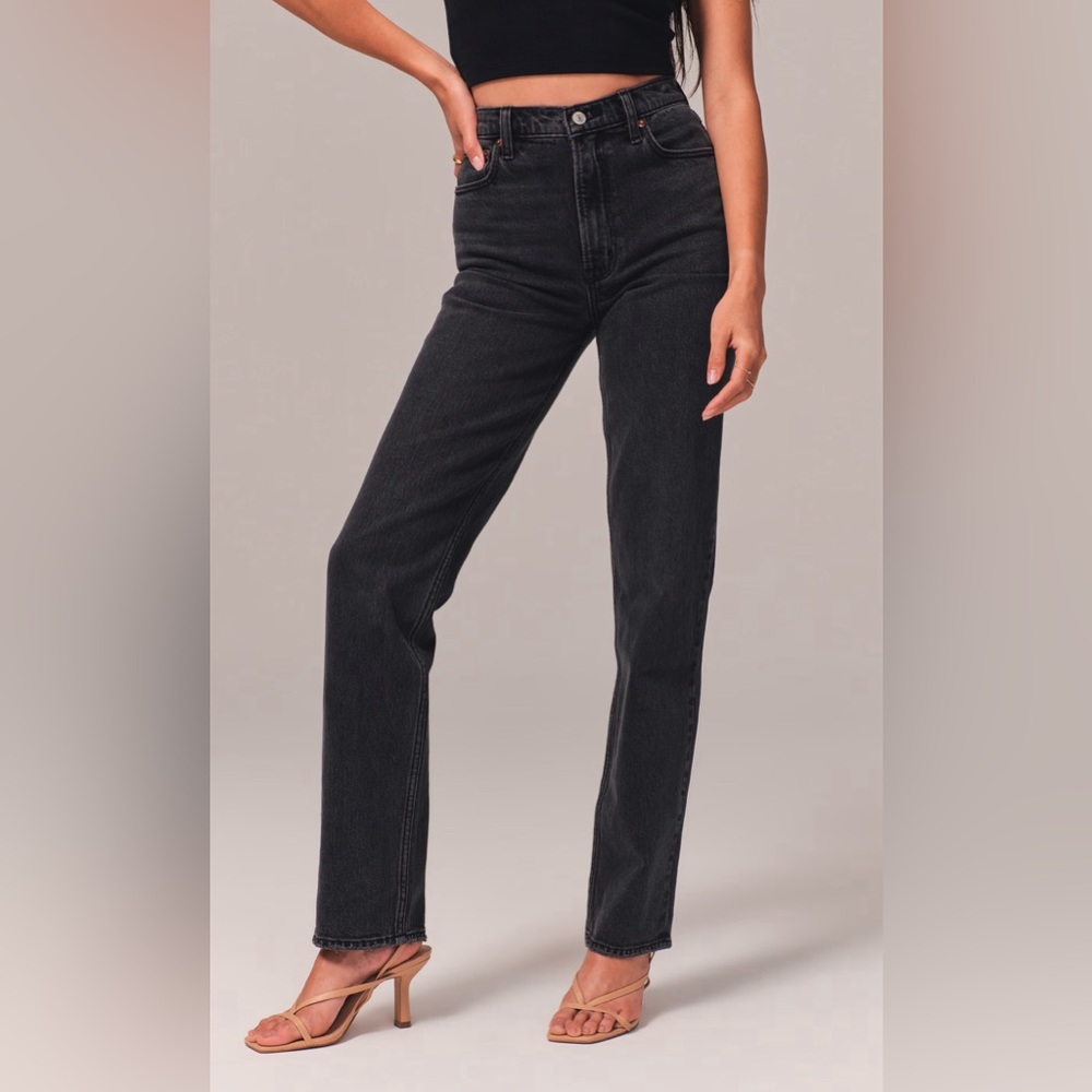 Abercrombie Black Ultra High Rise 90s Straight Jeans